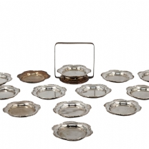 סט כלי כסף פולני שולחני קטן הכולל מעמד ועוד 12 צלוחיות, חותמות כסף