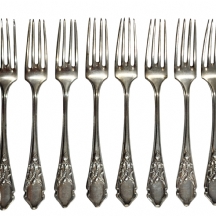 לאספני אר נובו - סט של 8 מזלגות כסף גרמנית לפירות, עשויים כסף '800' ומעוטרים