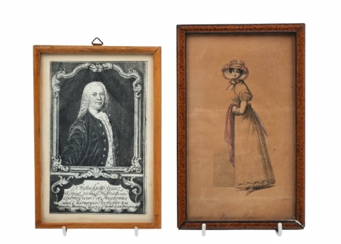 לוט הכולל הדפס אופנה וינאי עתיק מתחיל המאה ה-19 ועוד הדפס מצולם