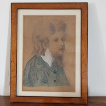 'פורטרט ילד' - ציור עתיק מתקופת סגנון בידרמייר, רישום עיפרון, אקוורל וגואש