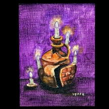 "נרות" - ציור שמן מיניאטורה