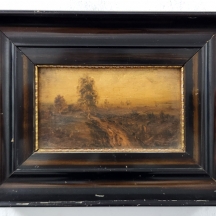 'עצים על שביל' - ציור אירופאי עתיק, שמן על לוח, חתום, חתימה לא מפוענחת, אמן לא מ