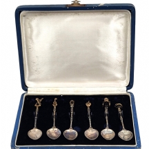 סט של 6 כפיות מעוצבות עשויות כסף סטרלינג '925' ופליז, חותמות כסף