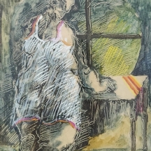 גרשון רנרט (Gershon Rennert) 'חלון ערב', גואש ואקוורל על נייר