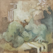 גרשון רנרט (Gershon Rennert) - 'שוכבת בגן', גואש ואקוורל על נייר