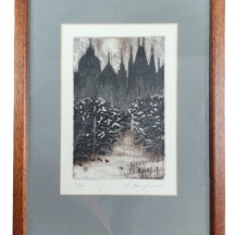 תצריב ישן של קתדרלה, חתום בעיפרון וממוספר