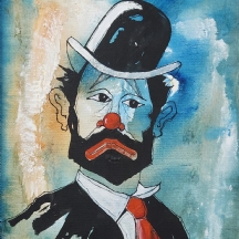 'הליצן הבוכה' - טכניקה מעורבת על בד, חתום