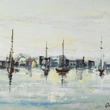 שאול אהלי - 'עיר נמל', שמן על לוח