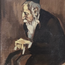'דמות יהודי' - ציור ישן, שמן על קרטון, חתום