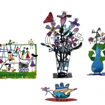 לוט של 4 קישוטי מתכת דקורטיבים מצופים אמאייל