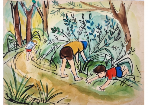 רות שלוס, (Ruth Schloss) - ציור ישן, מתוך סדרת איורים למצגות לילדים משנות ה-50