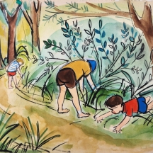 רות שלוס, (Ruth Schloss) - ציור ישן, מתוך סדרת איורים למצגות לילדים משנות ה-50