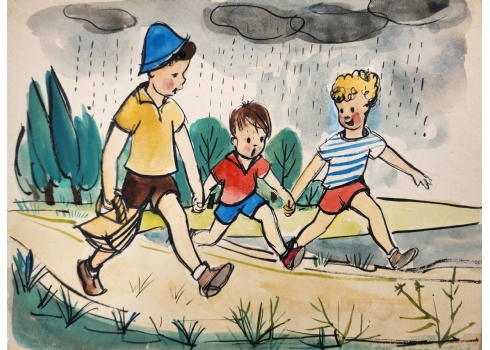 רות שלוס, (Ruth Schloss) - ציור ישן, מתוך סדרת איורים למצגות לילדים משנות ה-50