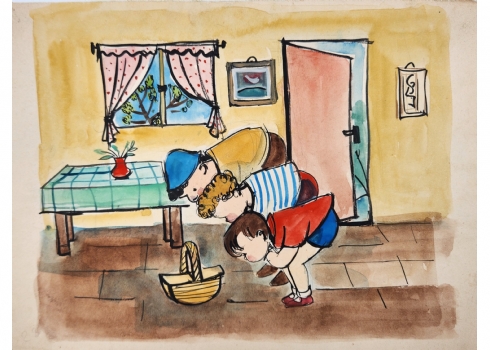 רות שלוס, (Ruth Schloss) - ציור ישן, מתוך סדרת איורים למצגות לילדים משנות ה-50