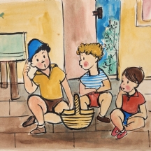 רות שלוס, (Ruth Schloss) - ציור ישן, מתוך סדרת איורים למצגות לילדים משנות ה-50