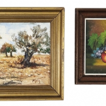 לוט של שני ציורים ישנים, שמן על לוח