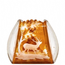 כלי קריסטל בוהמי עתיק מרובד בגוון ענבר ומעוטר בליטוש מסוג 'Cut to Clear'