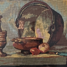 'טבע דומם' - תמונת גובלן ישנה ויפה עשויה בעבודת יד