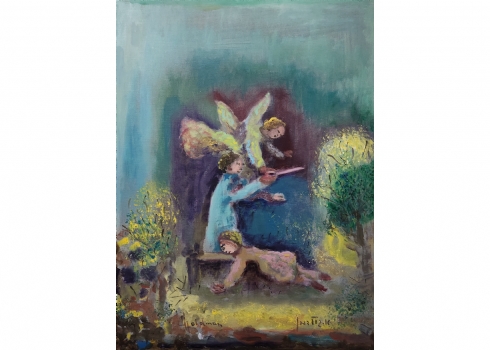 אלברט גולדמן (Albert Goldman) - 'עקדת יצחק' - שמן על בד, חתום, 80X60 ס"מ.