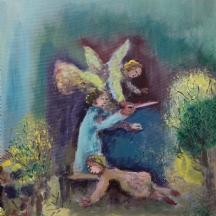 אלברט גולדמן (Albert Goldman) - 'עקדת יצחק' - שמן על בד, חתום, 80X60 ס"מ.