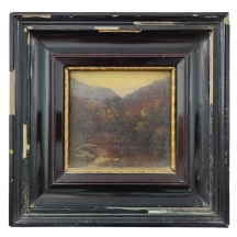 'שביל בחורשה בשלכת' - ציור אירופאי עתיק, שמן על לוח, מלוכלך וזקוק לניקוי