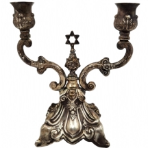 פמוט כסף ישן דו-קני, עשוי כסף 'סטרלינג', חתום, משקל: 140 גרם