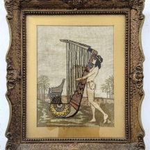 'נערה מיצרית פורטת על נבל על גדות הנילוס' - תמונת גובלן עתיקה