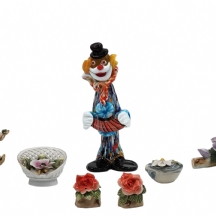 לוט של 7 קישוטים שולחנים מזכוכית ופורצלן