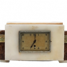 שעון שולחני אר דקו מקורי ישן וכבד, עשוי אוניקס, שיש, קוורץ ומתכת