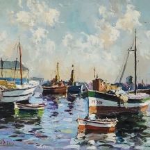 'מעגן' - ציור ישן, שמן על בד, חתום: Ribera