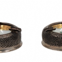 סט מאפרות כסף ויטנאמיות ישנות מחופות פורצלן בציור יד