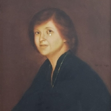 אורי גיל - 'פורטרט אישה עם שרשרת', שמן על נייר מוצמד ללוח