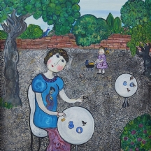 דורה הולצהנדלר, (Dora Holzhandler) - 'אימהות בבוסתן', שמן על בד