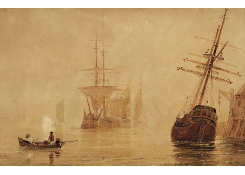 'שני גברים בסירה' - ציור עתיק ויקטוריאני