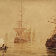 'שני גברים בסירה' - ציור עתיק ויקטוריאני