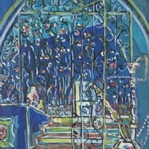 חוה לבנת מרזר (Eve Livnat - Merzer) 'בית הכנסת הכחול בצפת' - גואש על נייר, חתום