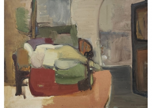 א. ברתנא - 'אודליסק על ספה אדומה' - ציור גדול ויפה, שמן על בד