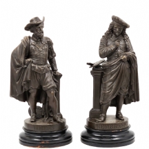 זוג פסלים צרפתים עתיקים ויפים מהמאה ה-19, בדמותם של פטר פאול רובנס ו-רמברנדט