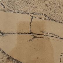 'זוג מחובק על ספה' - רישום עט על נייר, חתום ומתוארך: 1977