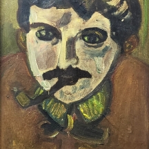 'פורטרט גבר מעשן מקטרת' - שמן על בד, חתום, אמן לא מזוהה