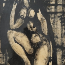 M.Glazier - ערום נשים על רקע גדר' - גואש שחור על נייר, חתום: Glazier