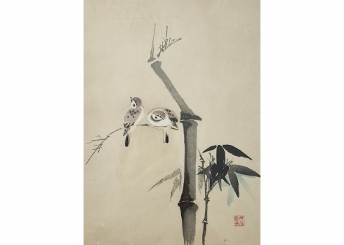 'דרורים על גבעול במבוק' - ציור סיני ישן