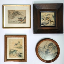 לוט של 4 תמונות סיניות ישנות ויפות, כולן מצויירות בעבודת יד על נייר