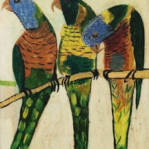 שלשיית תוכים - שמן על לוח