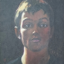 'פורטרט נער בחשכה' - ציור ישן ויפה, שמן על בד, חתום בראשי תיבות: 'H. E' ומתוארך