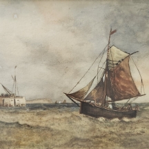 'בחזרה מהדייג' - ציור עתיק מהמאה ה-19, אקוורל על נייר, לא חתום