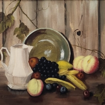 'פירות, כלים וגפנים' - שמן על לוח