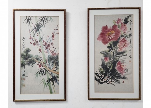זוג ציורים סינים ישנים - אקוורל על נייר