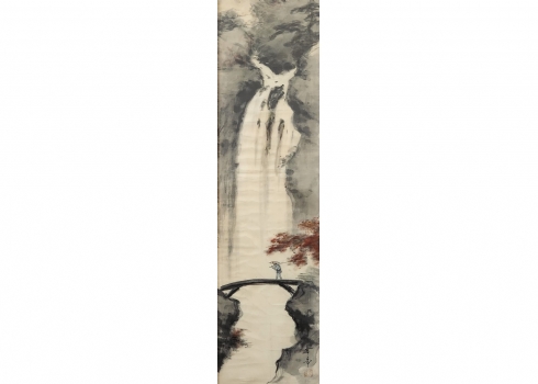 'מפל' - ציור סיני ישן, אקוורל על בד