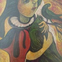 אולנה בורדאש (Olena Burdash) - 'הלוחשת לעופות', שמן על נייר